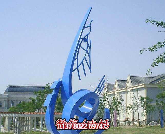 藍色不銹鋼魚雕塑，簡約裝飾街道