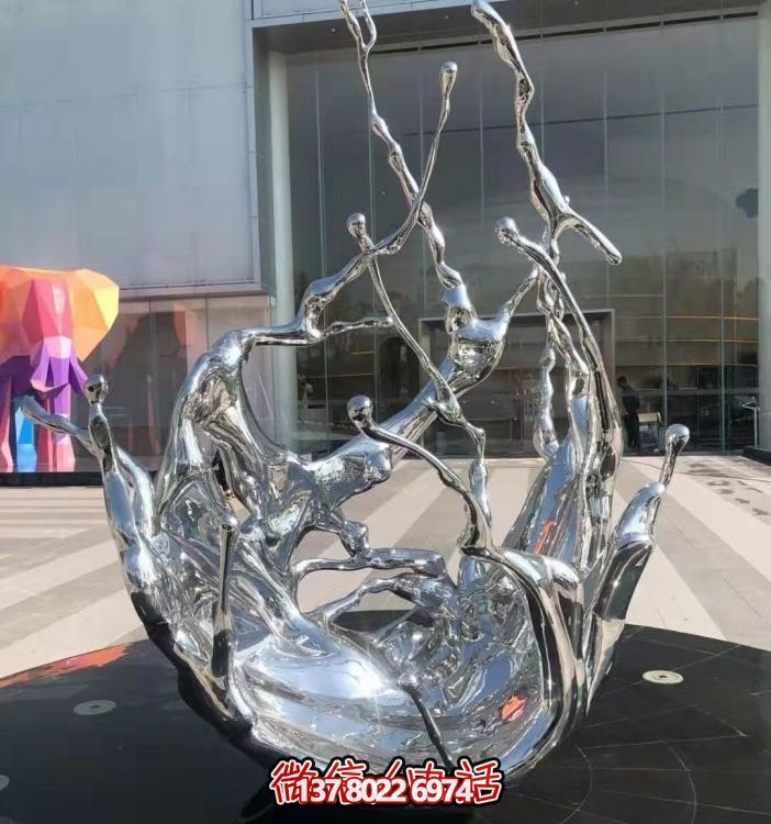 不銹鋼抽象海浪噴泉水景雕塑，開啟精致戶外新景觀