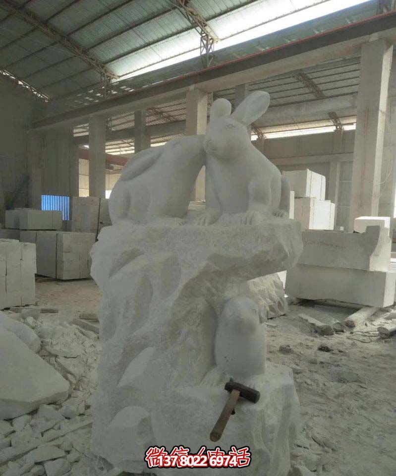 名門大號(hào)石雕兔子雕塑，高端裝飾您的別墅