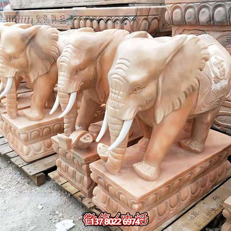 紅晚霞，石雕大象雕塑，點綴庭院空間