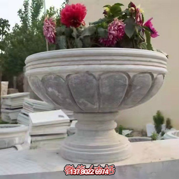 精美大理石石雕花缽，讓您的別墅、小區(qū)、戶(hù)外更加美觀