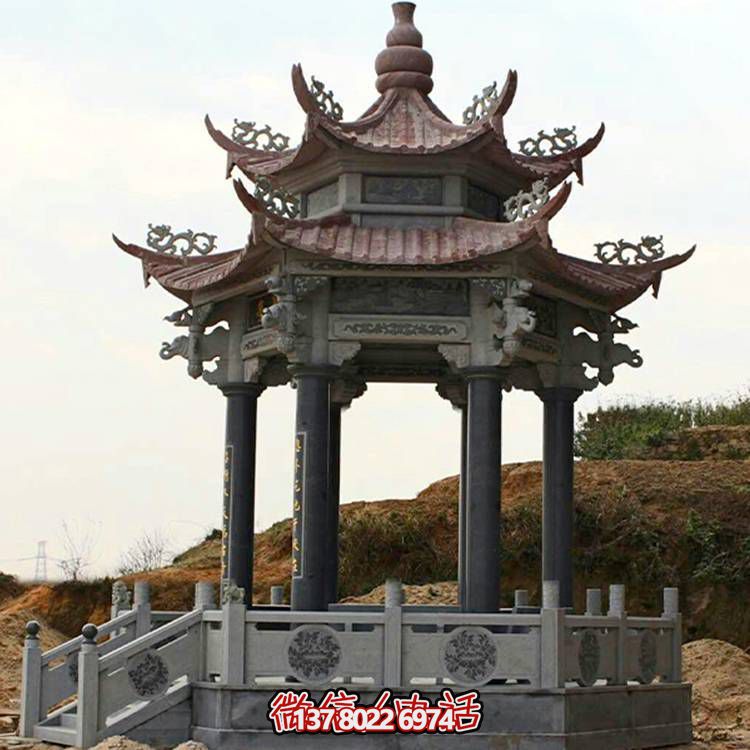 古典風(fēng)格二層涼亭，青石雕刻仿古園林戶外擺放