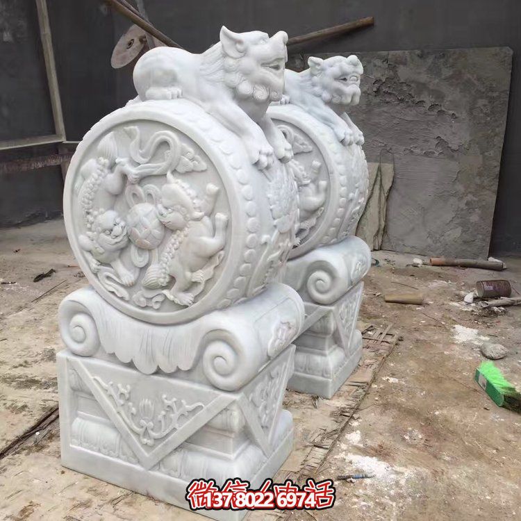 精美大理石石雕抱鼓雕塑，裝點別墅庭院門口