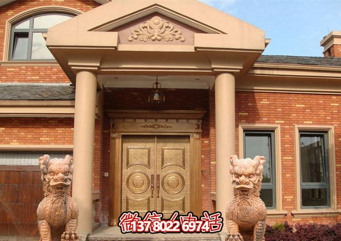 別墅景區門口大型景觀晚霞紅石雕麒麟雕塑 別墅景區門口大型景觀晚霞紅石雕麒麟雕塑