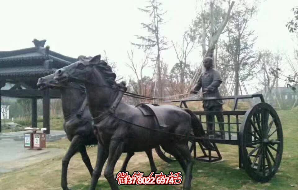 別墅學院駕車做舊仿古青銅馬車雕塑 別墅學院駕車做舊仿古青銅馬車雕塑
