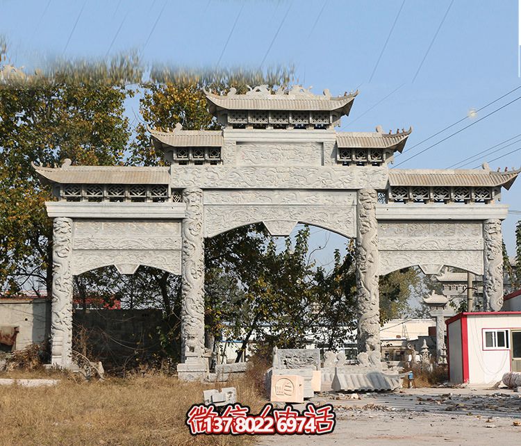 村鎮門口青石龍紋浮雕樓門牌坊雕塑 村鎮門口青石龍紋浮雕樓門牌坊雕塑