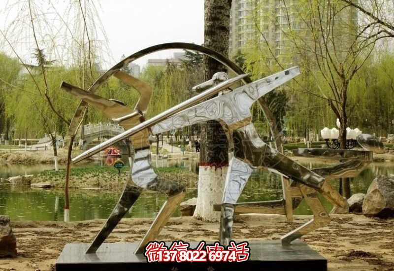 公園湖邊擺放不銹鋼抽象標(biāo)槍運動員雕塑 公園湖邊擺放不銹鋼抽象標(biāo)槍運動員雕塑