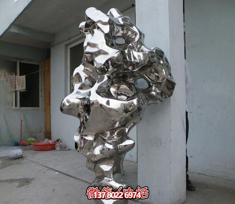 城市街道創意不銹鋼鏡面抽象太湖石雕塑 城市街道創意不銹鋼鏡面抽象太湖石雕塑
