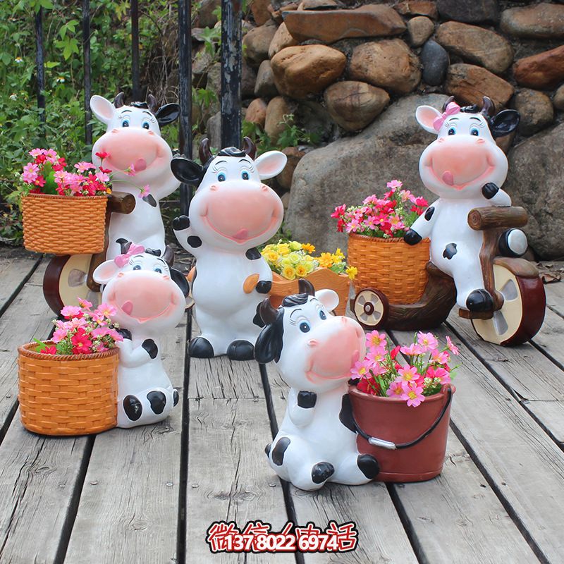 公園戶外樹(shù)脂彩繪卡通奶牛雕塑 公園戶外樹(shù)脂彩繪卡通奶牛雕塑